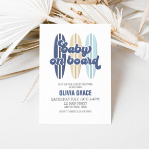 Baby op surfplank strand baby shower kaart