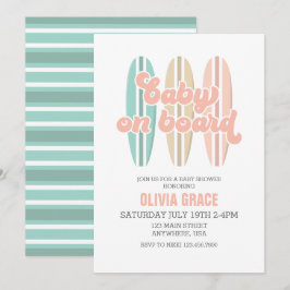Baby op surfplank strand baby shower kaart