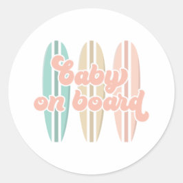 Baby op surfplank strand baby shower klassieker ronde sticker