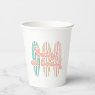 Baby op surfplank strand baby shower papieren bekers