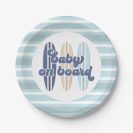 Baby op surfplank strand baby shower papieren bord