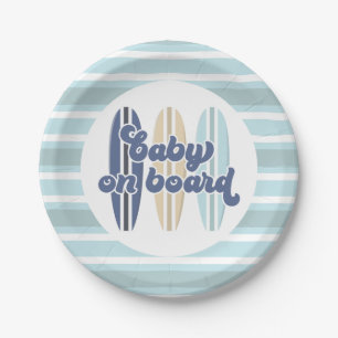 Baby op surfplank strand baby shower papieren bord