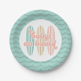 Baby op surfplank strand baby shower papieren bord
