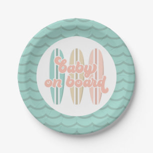 Baby op surfplank strand baby shower papieren bord
