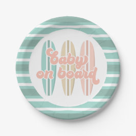 Baby op surfplank strand baby shower papieren bordje
