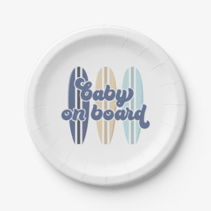 Baby op Surfplank Strand Baby Shower Papieren Bordje