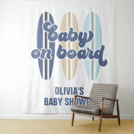Baby op surfplank strand baby shower wandkleed