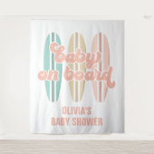 Baby op surfplank strand baby shower wandkleed (Voorkant)