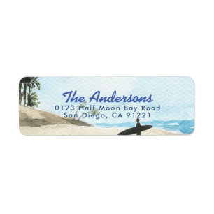 Baby op surfplank strand blauw jongetje babyfeestj etiket
