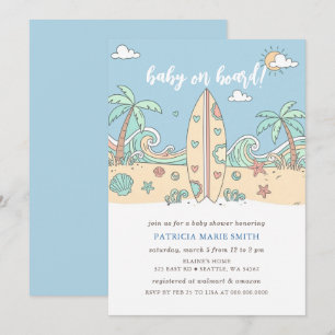 Baby op Surfplank Strand Jongen Baby Shower Kaart