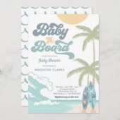 Baby op surfplank strand retro baby shower kaart (Voorkant / Achterkant)