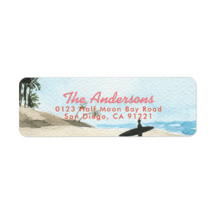 Baby op Surfplank Strand Roze Baby Borrel Etiket