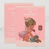 Baby op Telefoon Roze Chevrons Baby shower Kaart (Voorkant / Achterkant)