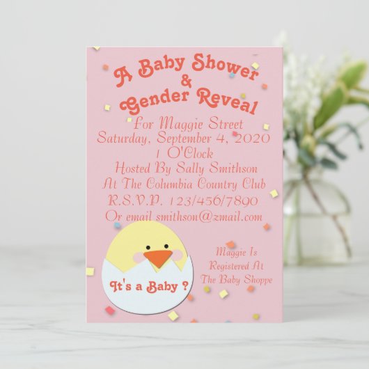 Baby op uitnodiging voor show & gender (Staand voorkant)