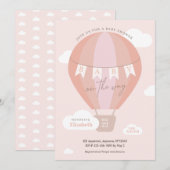 Baby op Way Pink Hot Air Ballon Clouds Shower Kaart (Voorkant / Achterkant)