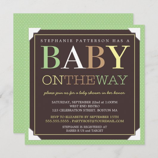 Baby Op weg naar modern groen en bruin Baby shower Kaart (Voorkant / Achterkant)