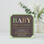 Baby Op weg naar modern groen en bruin Baby shower Kaart (Staand voorkant)