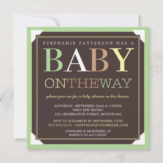 Baby Op weg naar modern groen en bruin Baby shower Kaart (Voorkant)