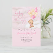 Baby op weg Teddybeer en ballon Baby shower Kaart (Staand voorkant)