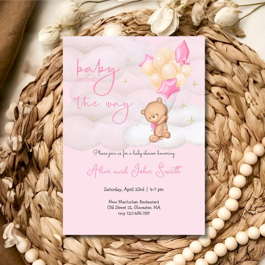 Baby op weg Teddybeer en ballon Baby shower Kaart