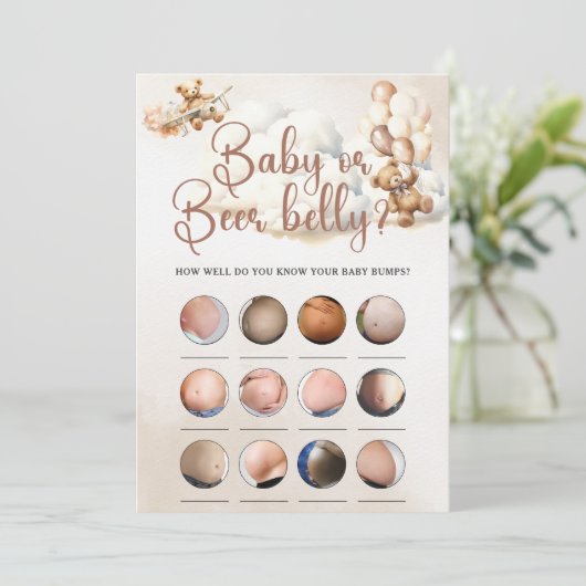 BABY OR BEER BELLY Baby shower Game Schattige Beer Kaart (Staand voorkant)
