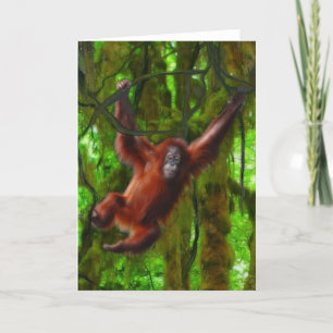 Baby Orang-oetan & regenwoud Primaat Kunstgift Bedankkaart