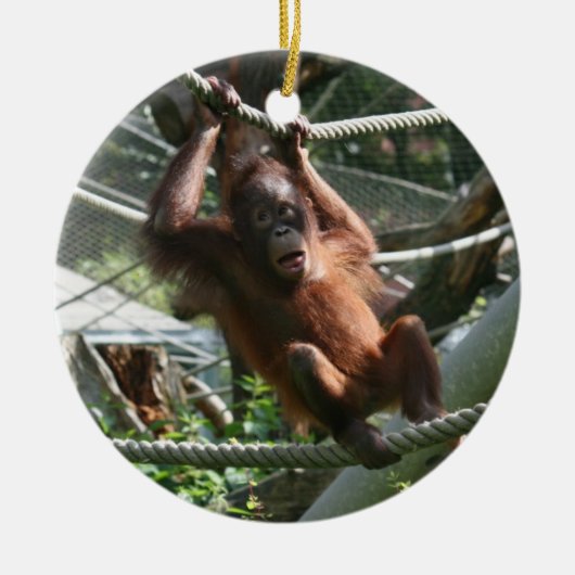 Baby Orangutan - Hang daar op Keramisch Ornament (Voorkant)