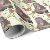 Baby Orangutan met Floral Vines Swirl Cadeaupapier (Rol Hoek)