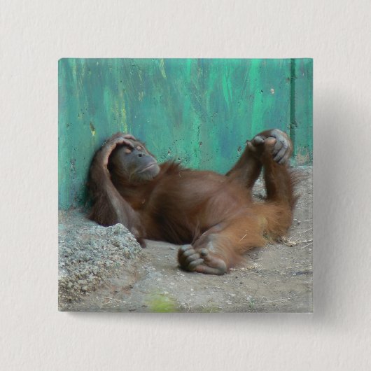 Baby orangutang rust vierkante button 5,1 cm (Voorkant)
