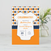 Baby Oranje en Navy Blue Argyle Aankondiging (Staand voorkant)