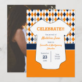 Baby Oranje en Navy Blue Argyle Aankondiging (Voorkant / Achterkant)