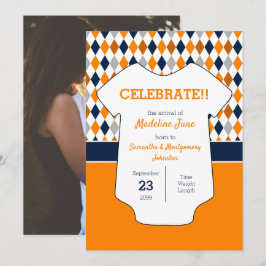 Baby Oranje en Navy Blue Argyle Aankondiging