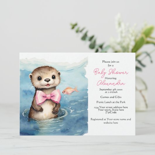 Baby Otter Baby shower Uitnodiging (Staand voorkant)
