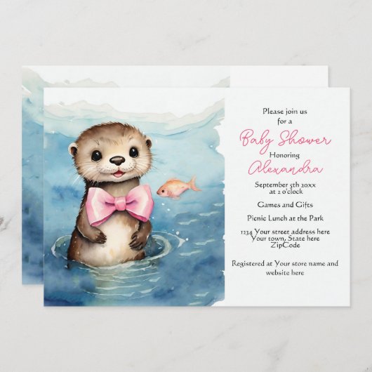 Baby Otter Baby shower Uitnodiging (Voorkant / Achterkant)