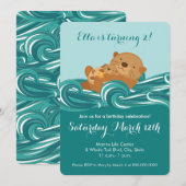 Baby Otter Birthday Party Invitation Kaart (Voorkant / Achterkant)
