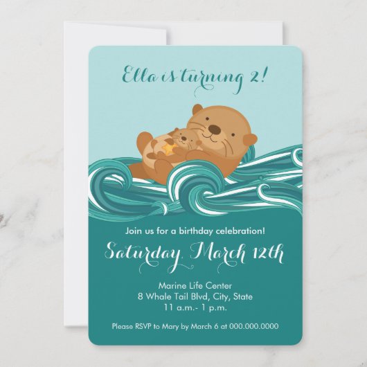 Baby Otter Birthday Party Invitation Kaart (Voorkant)