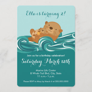 Baby Otter Birthday Party Invitation Kaart
