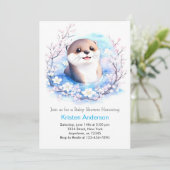 Baby Otter Blue Wildflower Boy Baby shower Kaart (Staand voorkant)