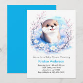 Baby Otter Blue Wildflower Boy Baby shower Kaart (Voorkant / Achterkant)