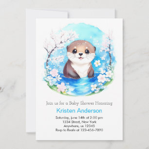 Baby Otter Blue Wildflower Boy Baby shower Kaart