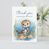 Baby Otter Boy Baby shower Dank u Bedankkaart (Staand voorkant)