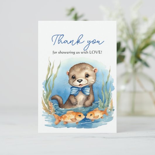 Baby Otter Boy Baby shower Dank u Bedankkaart (Staand voorkant)