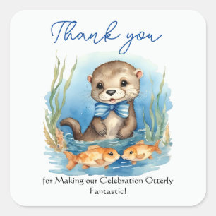 Baby Otter Boy Baby shower Dank u Vierkante Sticker