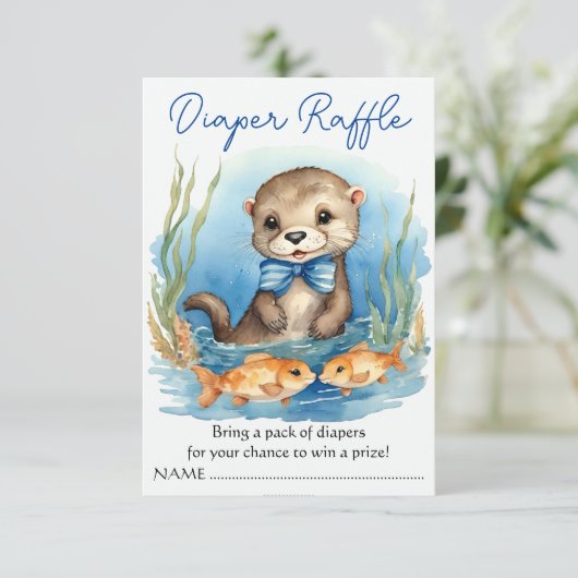 Baby Otter Boy Baby shower Luier Raffle Informatiekaartje (Staand voorkant)