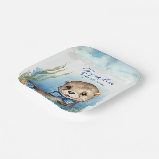Baby Otter Boy Baby shower Papieren Bordje (Gebogen)