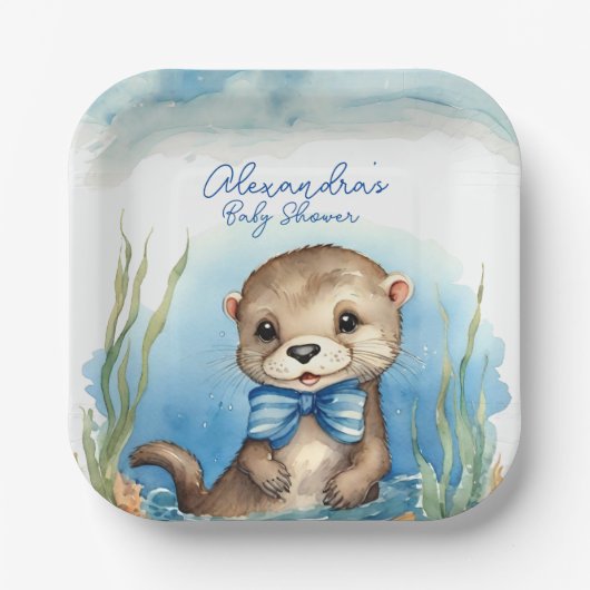 Baby Otter Boy Baby shower Papieren Bordje (Voorkant)