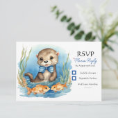 Baby Otter Boy Baby shower RSVP Kaartje (Staand voorkant)