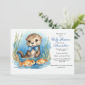 Baby Otter Boy Baby shower Uitnodiging (Staand voorkant)