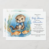 Baby Otter Boy Baby shower Uitnodiging (Voorkant / Achterkant)
