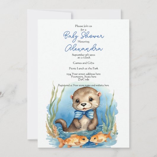 Baby Otter Boy Baby shower Uitnodiging (Voorkant)